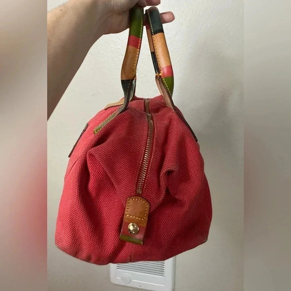 Rare Dooney & Bourke Vintage Small Red Canvas Duffle Bag with Leather Handles - Picture 2 of 16